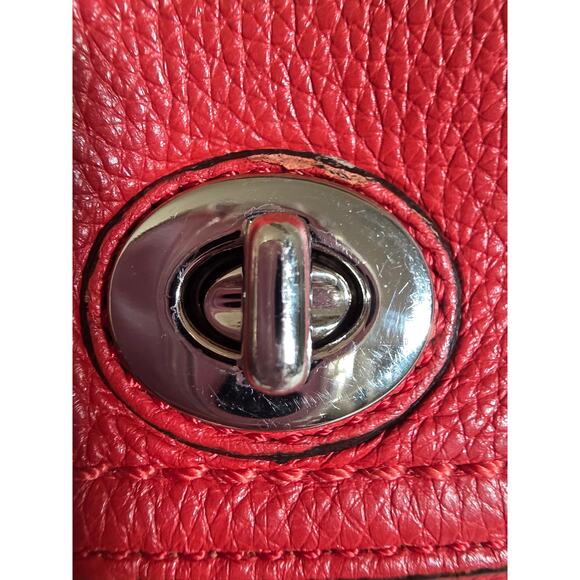 COACH F24385 Red Pebbled Leather Drawstring Park Turnlock Backpack - Picture 12 of 13